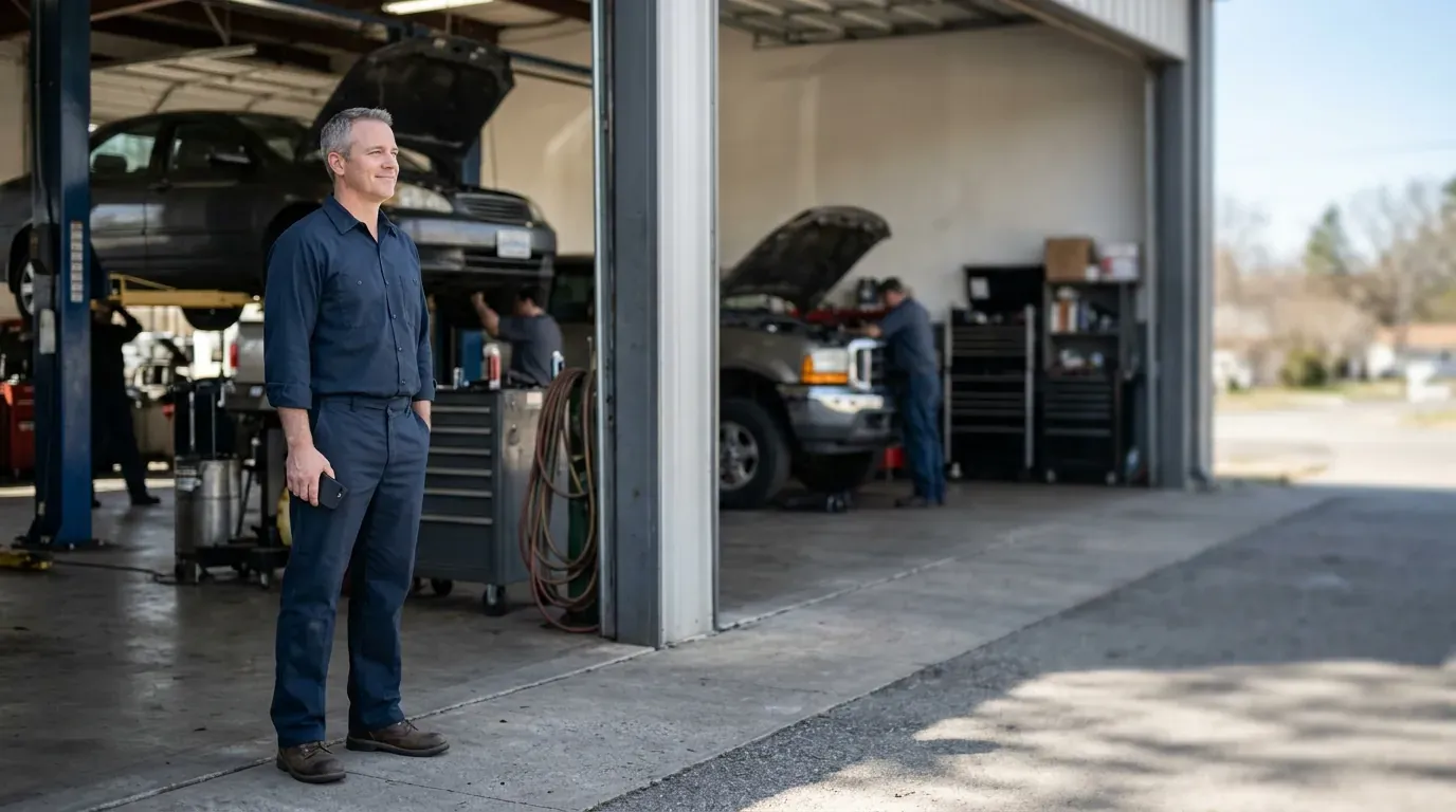A small business owner smiling after a booking