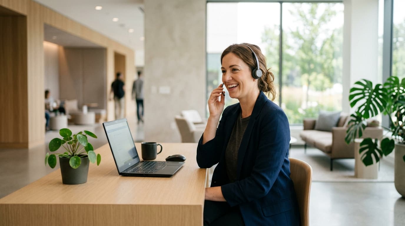 A human receptionist answering a call