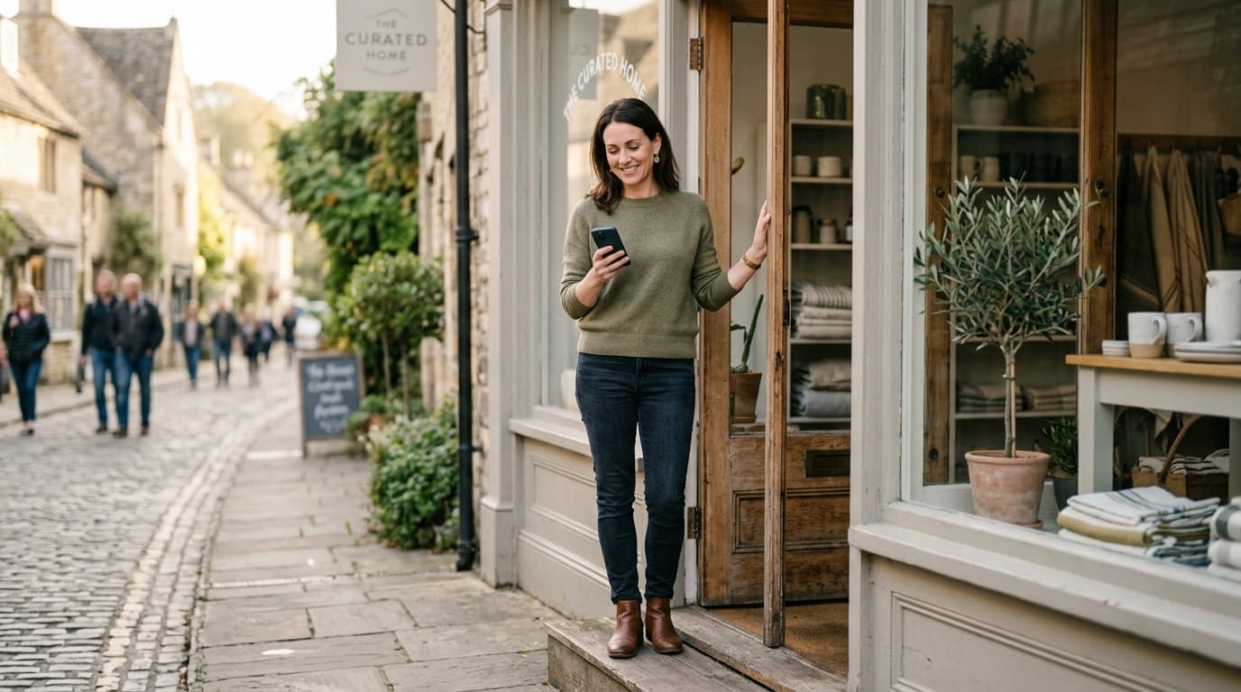A small business owner smiling after a booking