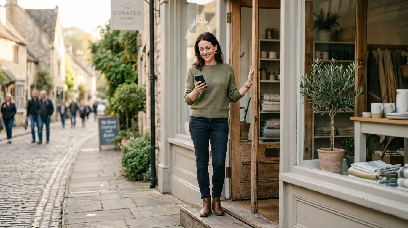 A small business owner smiling after a booking
