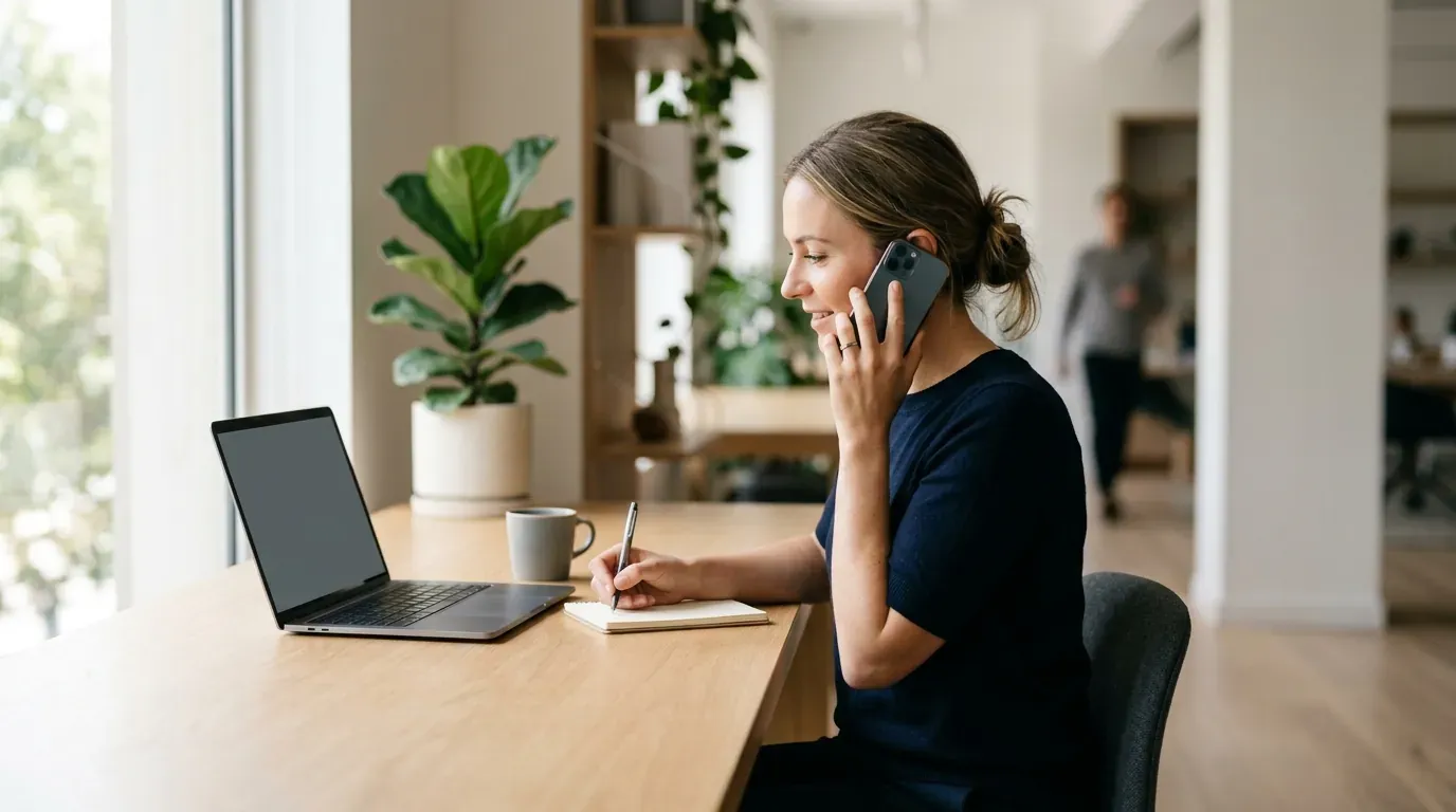 A business owner taking a call while working