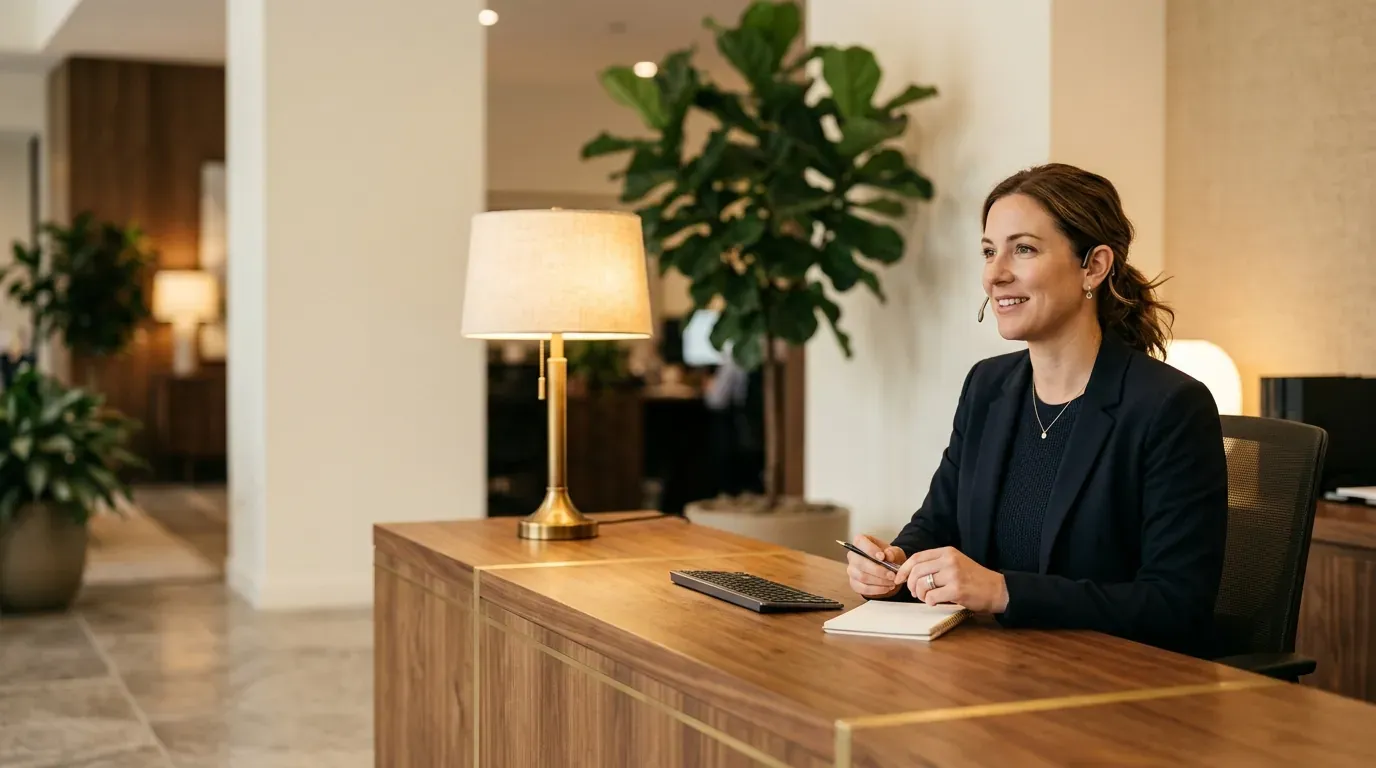 A human receptionist answering a call