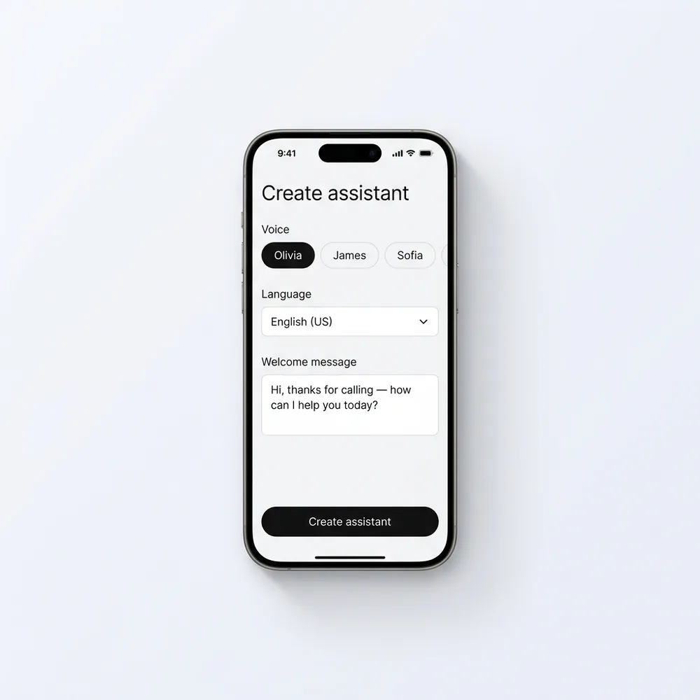 Create your assistant: voice, language, greeting